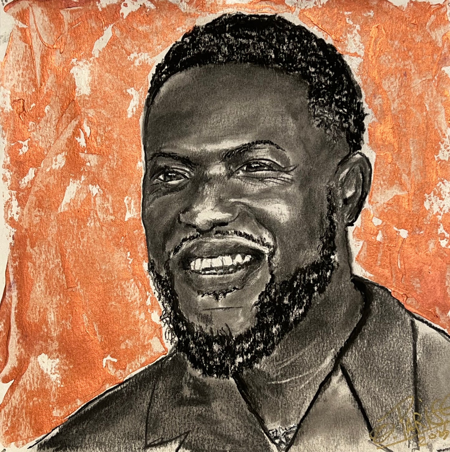 Kevin Hart - Retrato técnica mixta carboncillo y acrílico 20x20cm - Comediante actor - O