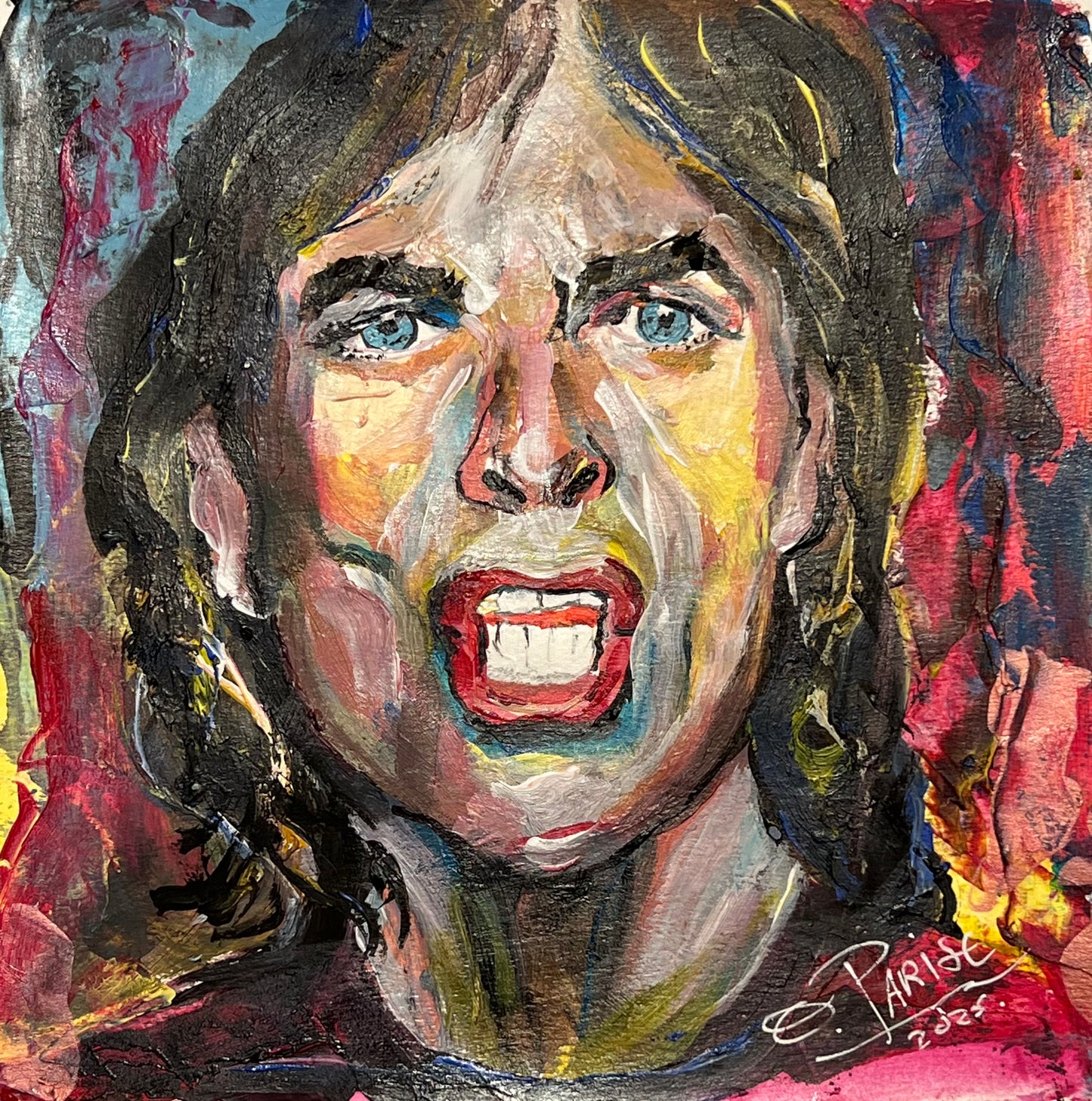 Mick Jagger - Retrato acrílico sobre papel 20x20cm - Vocalista Rolling Stones - Osvaldo Parise
