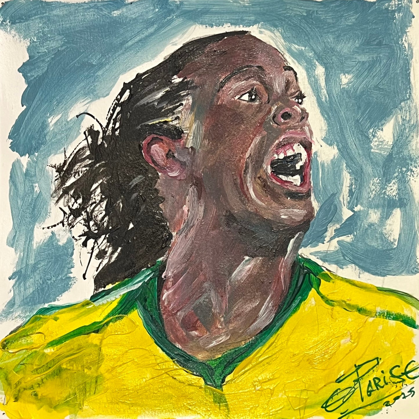 Ronaldinho - Retrato acrílico sobre papel 20x20cm - Futbolista brasileño mágico - Osvaldo Parise