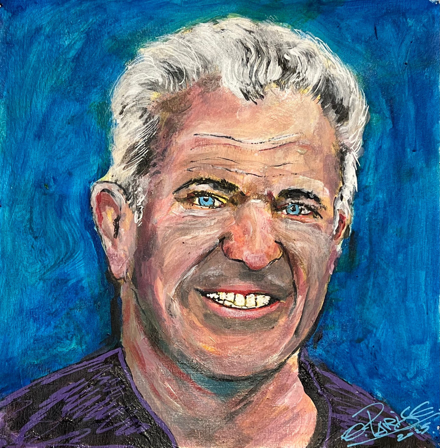Mel Gibson - Retrato técnica mixta 20x20cm - Actor director Braveheart - Osvaldo Parise