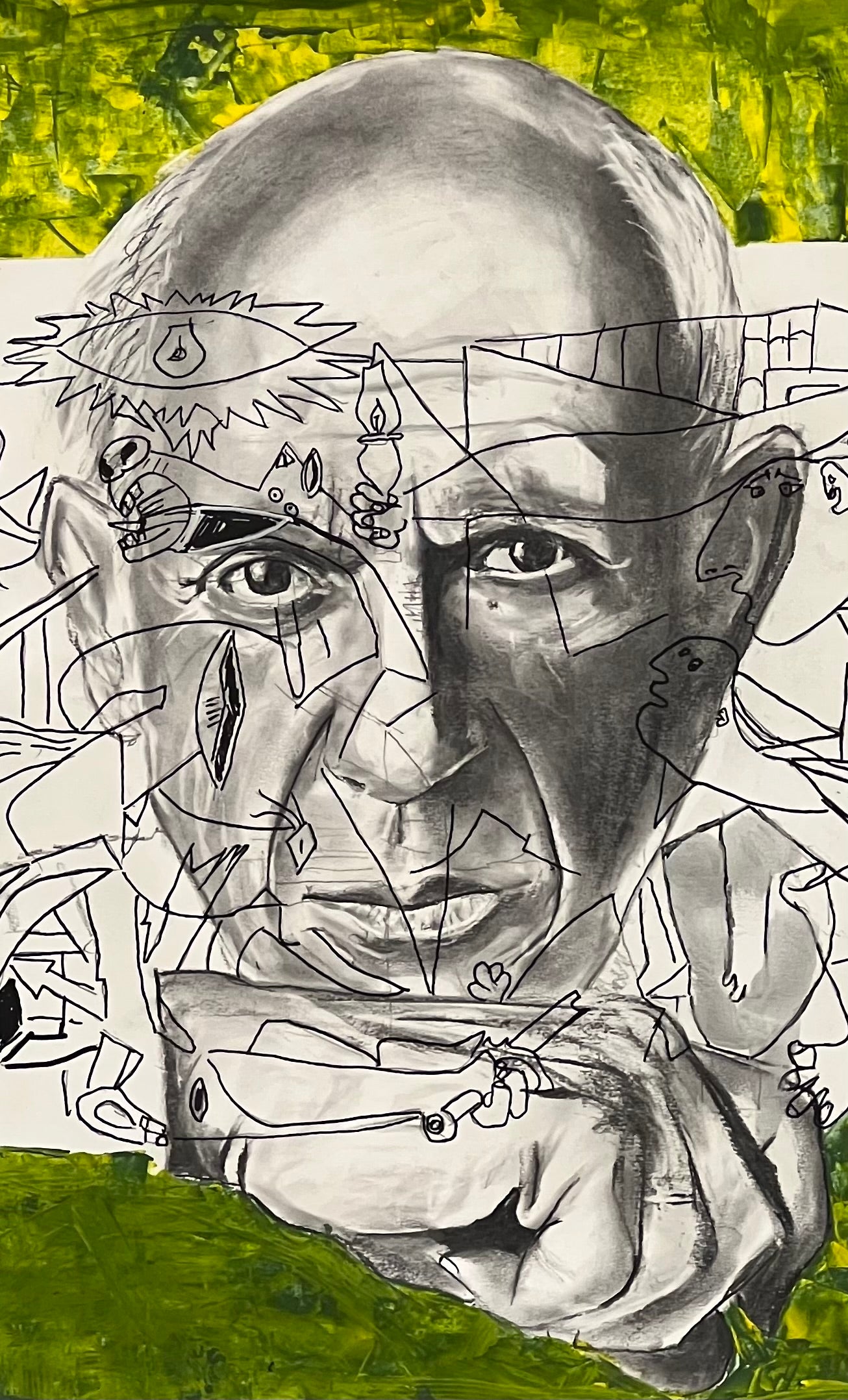 Pablo Picasso carboncillo - Vista completa mostrando composición y firma Osvaldo Parise
