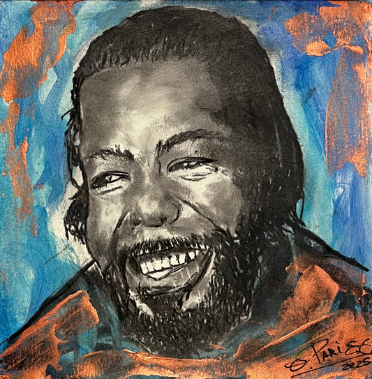 Barry White - Retrato técnica mixta 20x20cm - Cantante soul R&B - Osvaldo Parise
