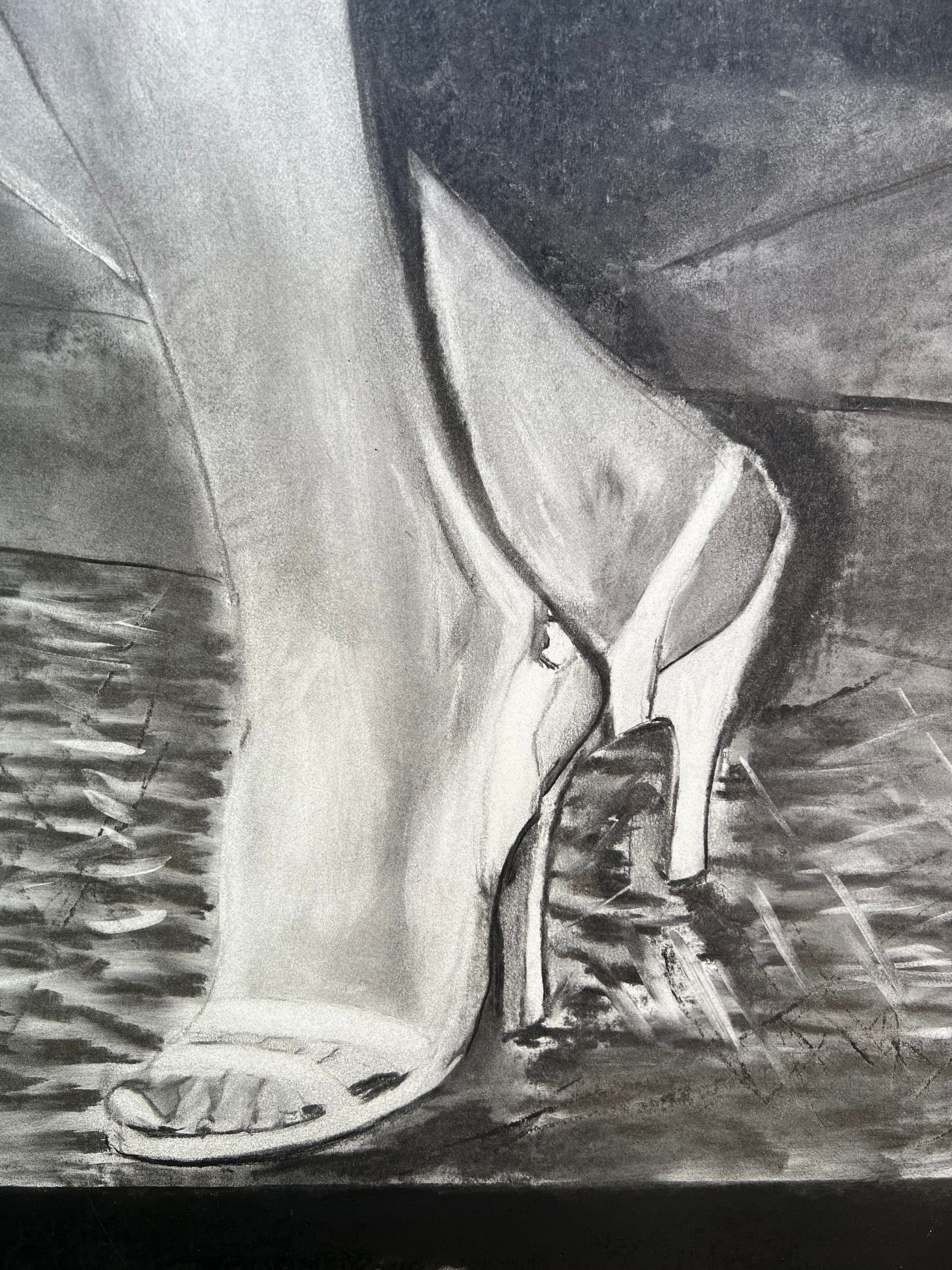  "Marilyn Monroe obra original - Detalle de la técnica carboncillo sobre madera"