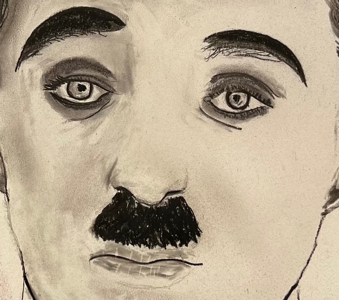 Charlie Chaplin retrato - Detalle obra arte contemporáneo - Icono cine clásico - Osvaldo Parise
