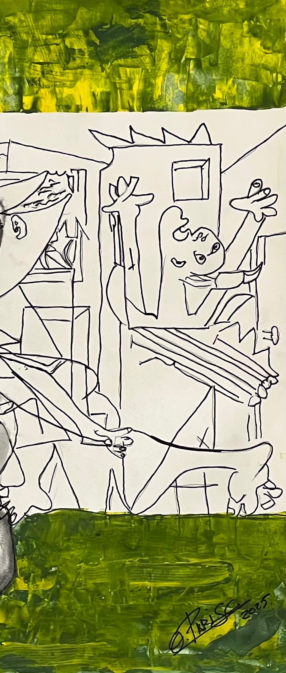 Pablo Picasso obra original - Vista lateral destacando textura y profundidad del carboncillo
