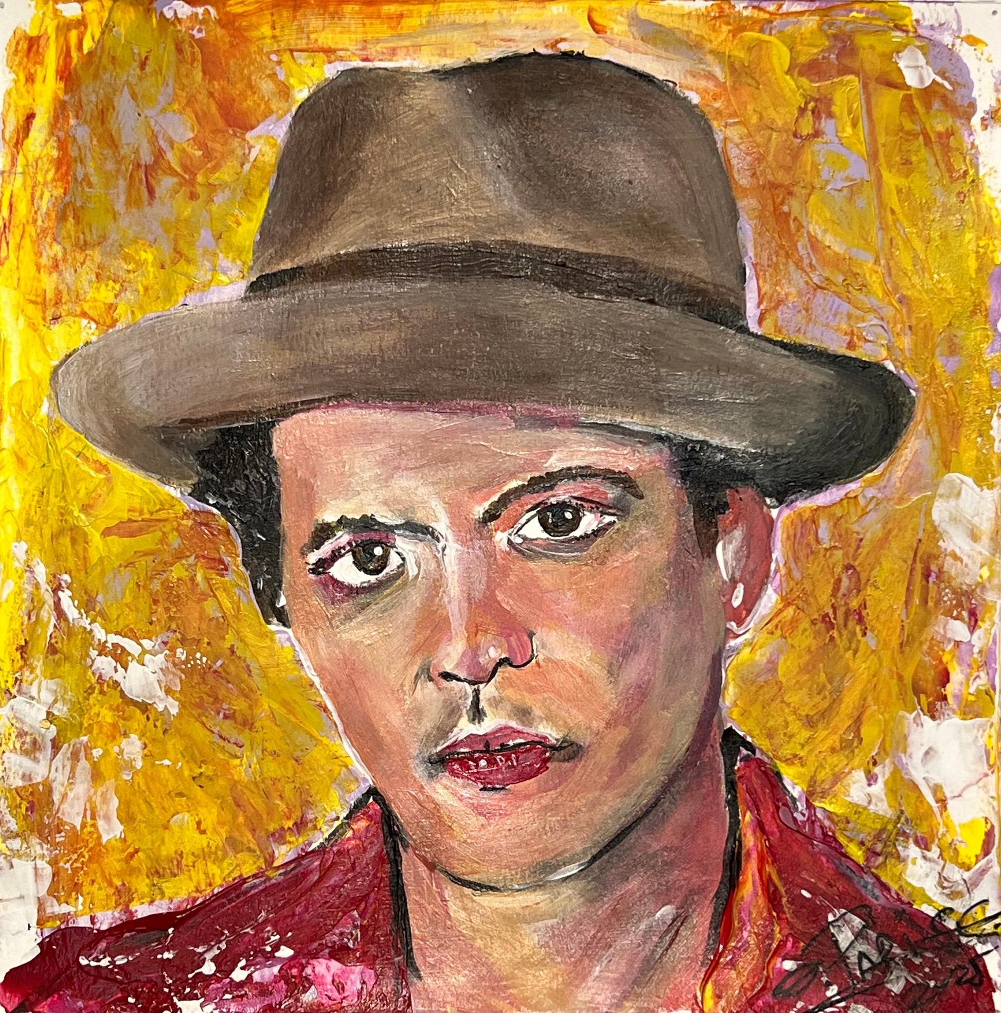 Bruno Mars - Retrato acrílico sobre papel 20x20cm - Cantante compositor - Osvaldo Parise
