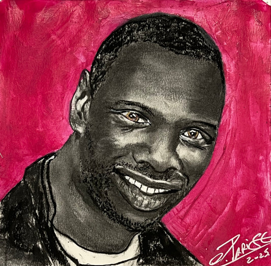 Omar Sy - Retrato técnica mixta 20x20cm - Actor francés Lupin - Osvaldo Parise
