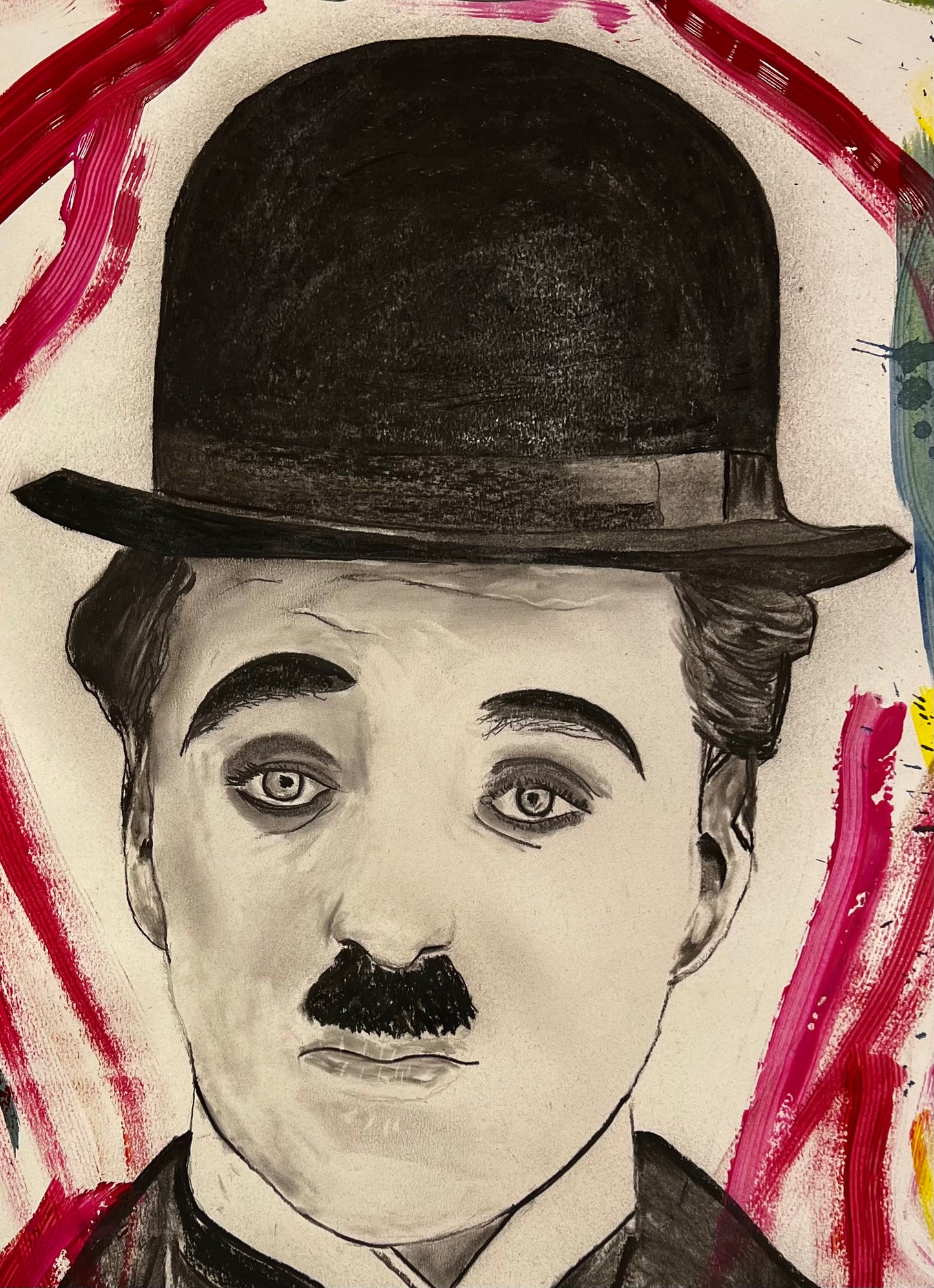 Charlie Chaplin - Vista completa retrato original - Arte contemporáneo cine mudo - Osvaldo Parise
