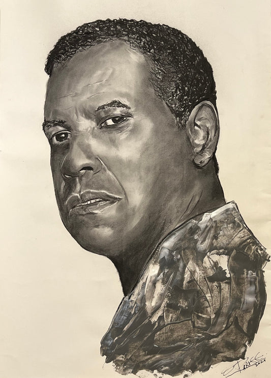 Denzel Washington - Retrato técnica mixta carboncillo y acrílico - Actor legendario - Osvaldo Parise
