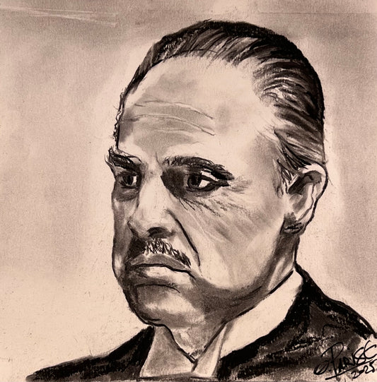 Marlon Brando - Retrato carboncillo sobre papel 20x20cm - Actor El Padrino - Osvaldo Parise
