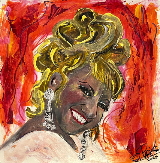 Celia Cruz - Retrato acrílico sobre papel 20x20cm - Reina de la salsa - Osvaldo Parise
