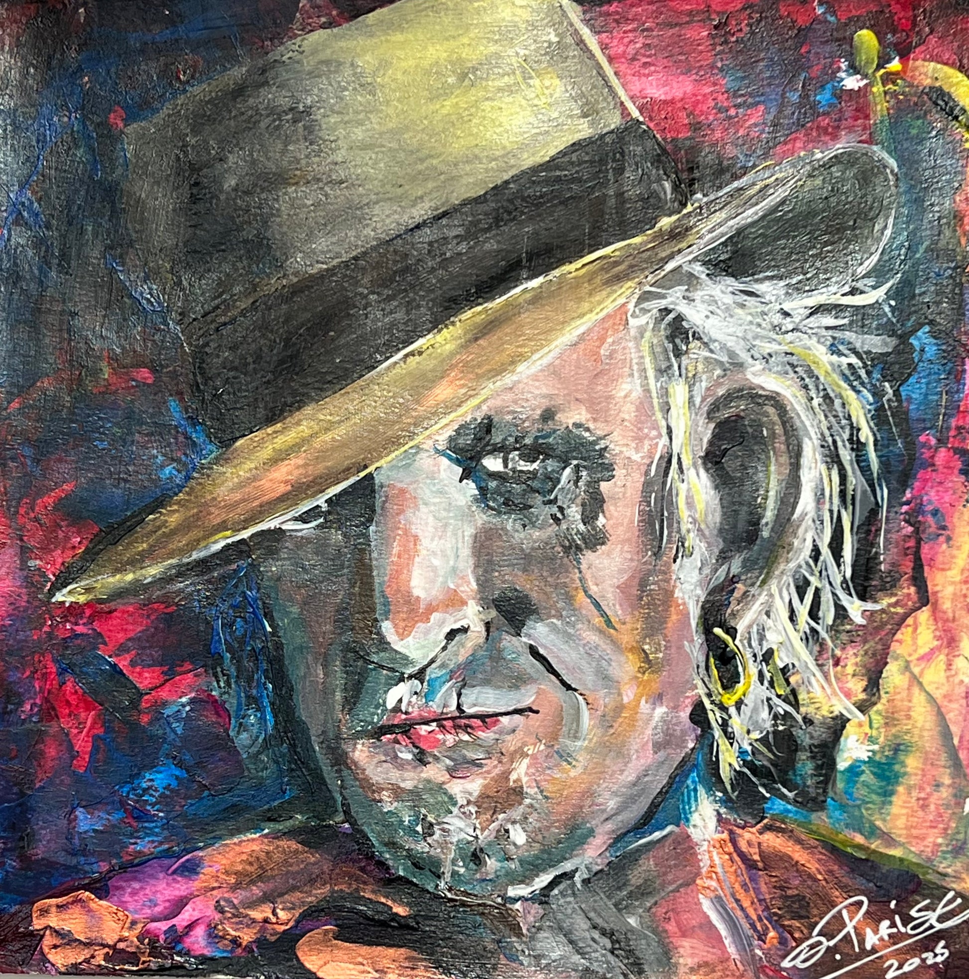 Keith Richards - Retrato acrílico sobre papel 20x20cm - Guitarrista Rolling Stones - Osvaldo Parise

