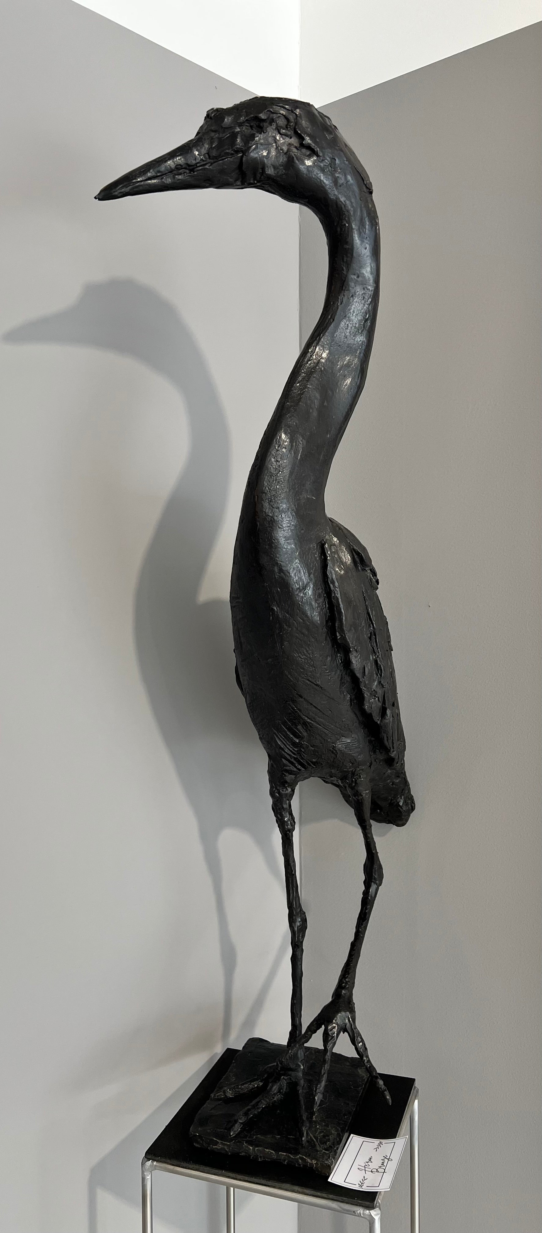 Escultura Héron bronce - Vista lateral garza - Arte aves - Osvaldo Parise
