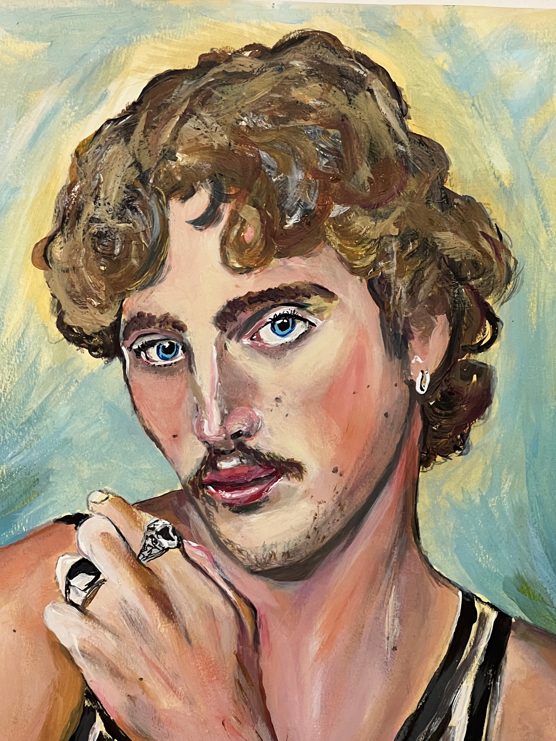 Benson Boone retrato - Detalle obra arte contemporáneo 50x40cm - Artista emergente - Osvaldo Parise
