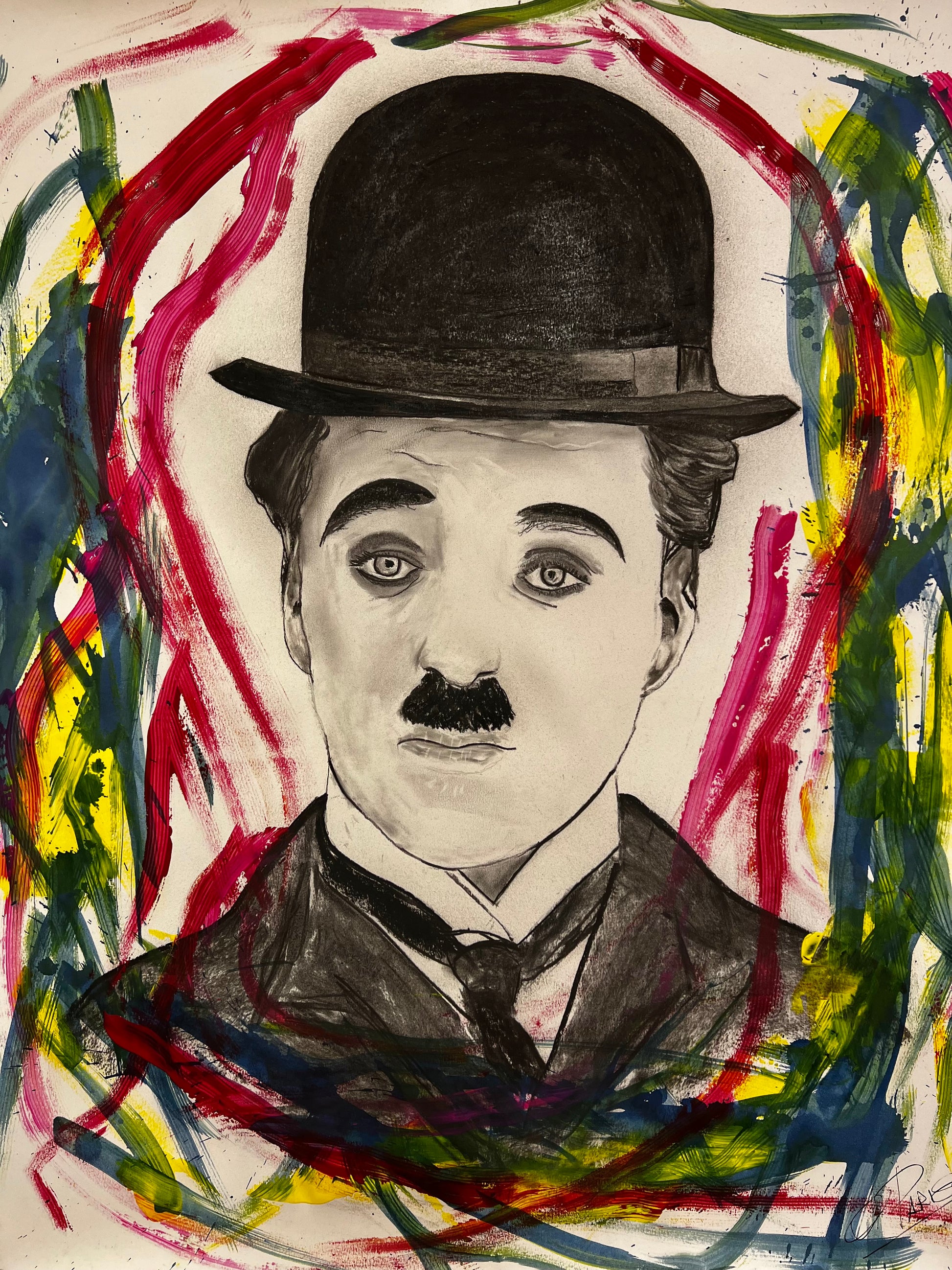 Charlie Chaplin - Retrato original técnica mixta - Leyenda cine mudo - Osvaldo Parise
