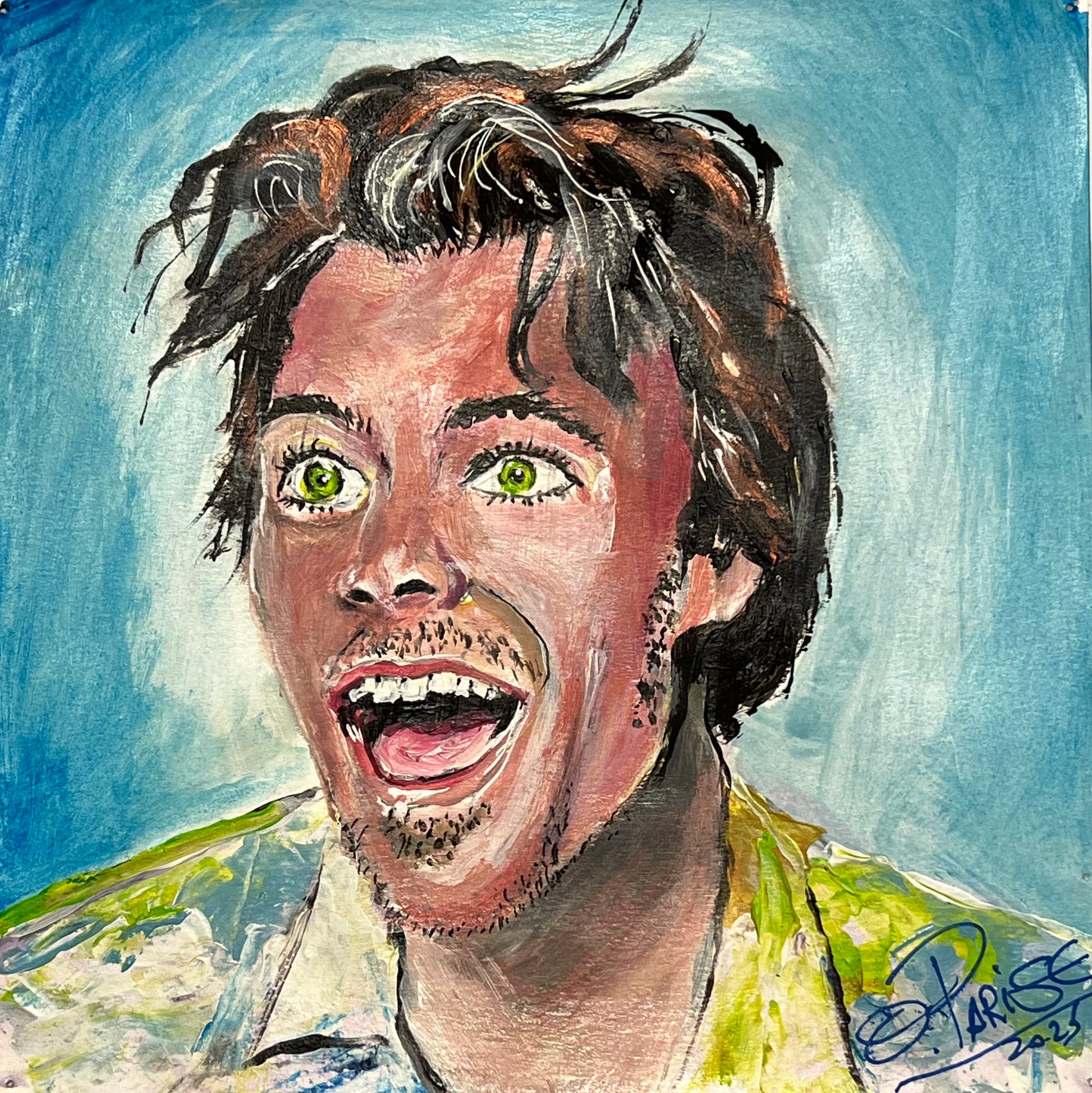 Harry Styles - Retrato acrílico sobre papel 20x20cm - Cantante pop británico - Osvaldo Parise

