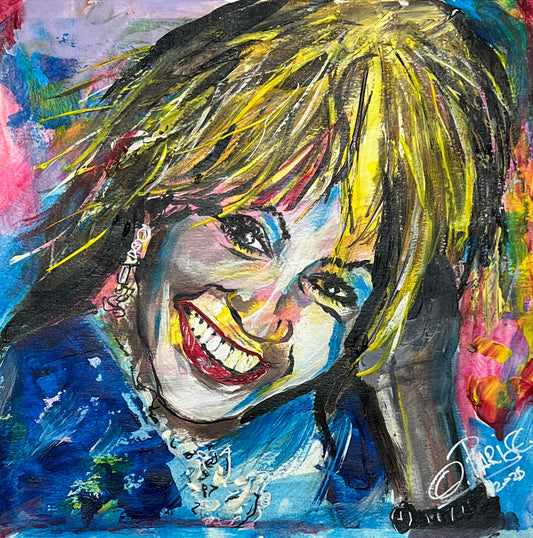 Tina Turner - Retrato técnica mixta 20x20cm - Reina del Rock - Osvaldo Parise
