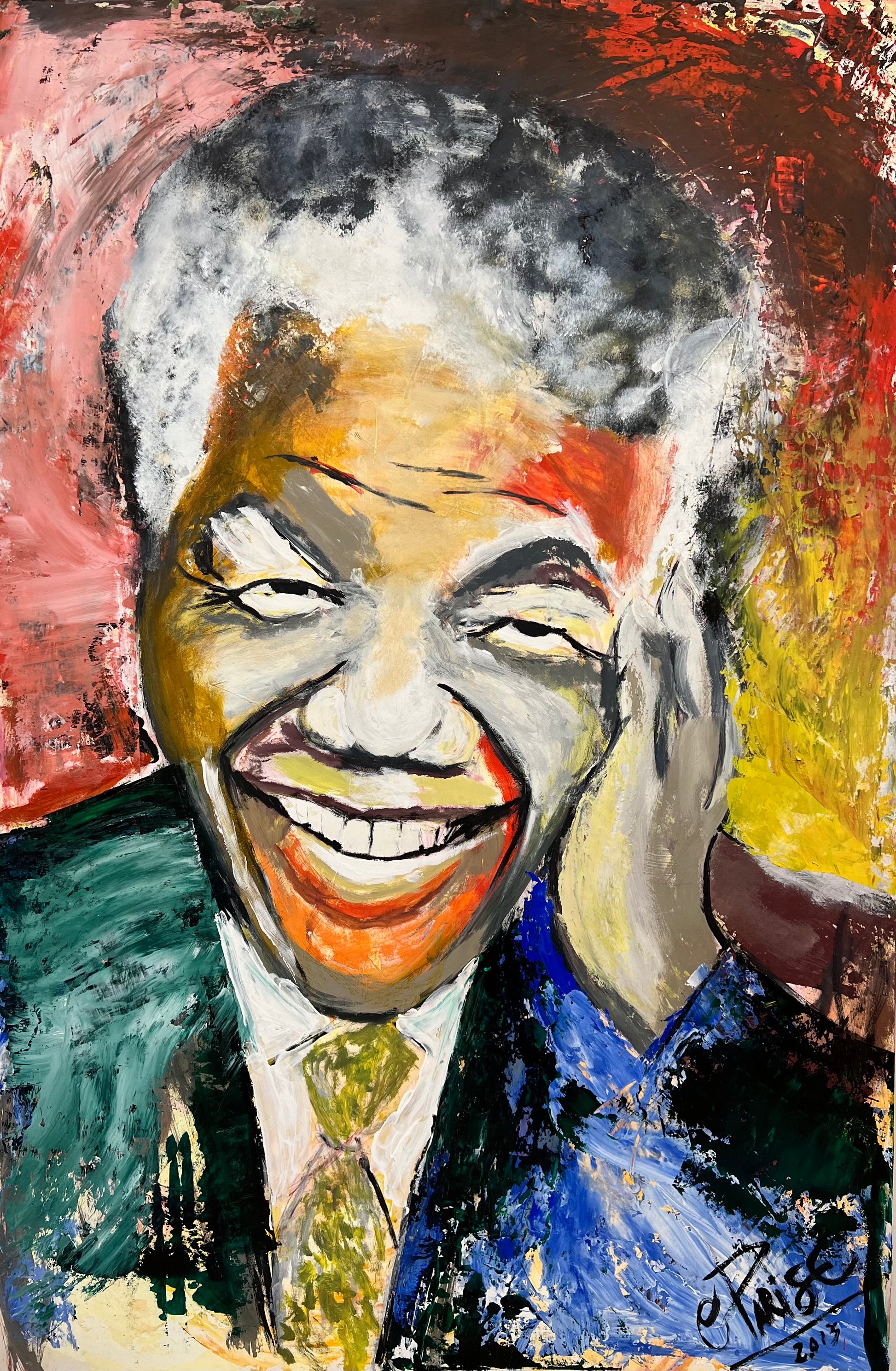 Nelson Mandela - Retrato acrílico gran formato 180x120cm - Obra monumental - Osvaldo Parise
