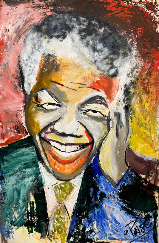 Nelson Mandela - Retrato acrílico gran formato 180x120cm - Obra monumental - Osvaldo Parise
