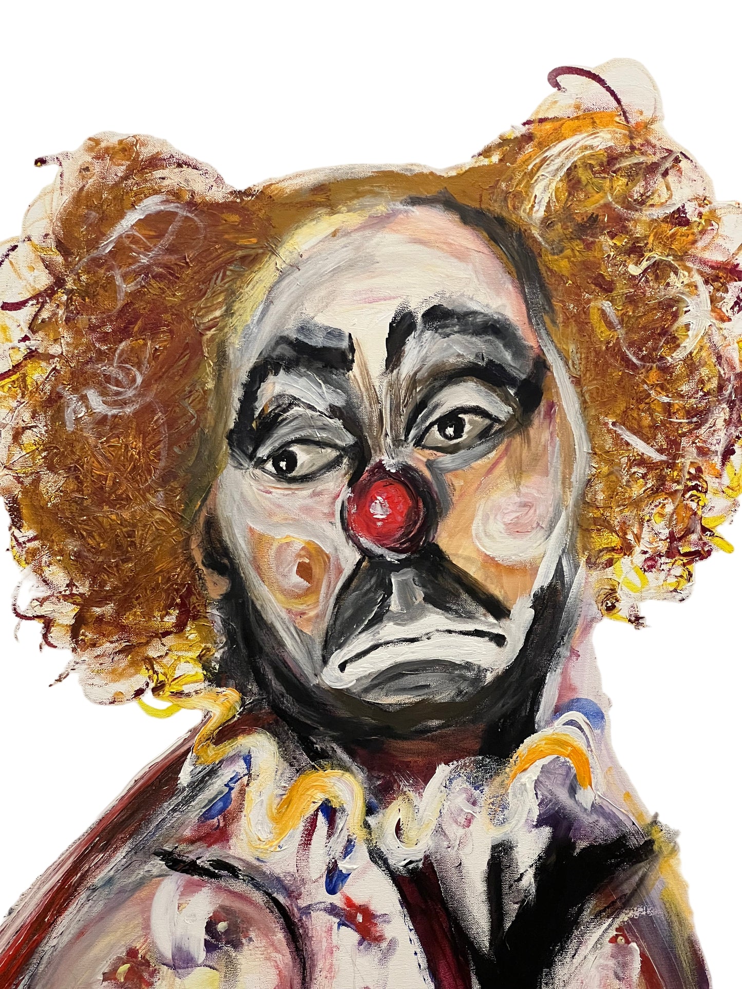 Payaso acrílico - Detalle rostro expresivo - Pintura original - Galería Parise
