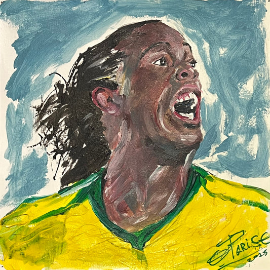 Ronaldinho - Retrato acrílico sobre papel 20x20cm - Futbolista brasileño mágico - Osvaldo Parise
