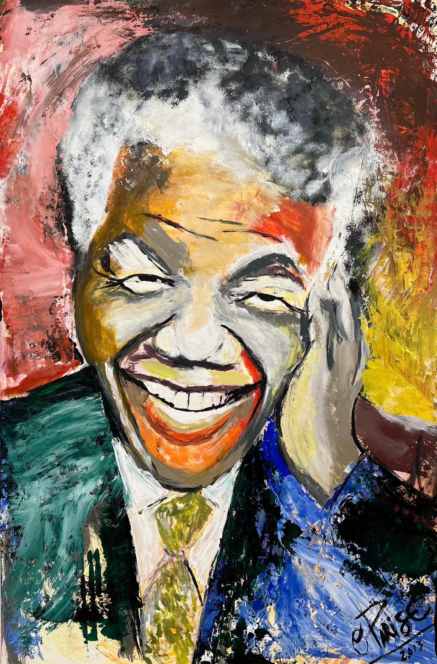 Mandela obra monumental - Acrílico 180x120cm - Retrato líder histórico - Osvaldo Parise
