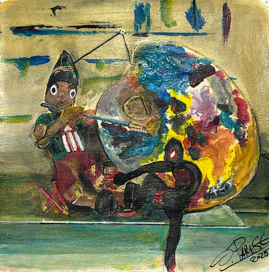 Arte y Niñez - Pintura acrílico sobre papel 20x20cm - Niño artista creativo - Osvaldo Parise
