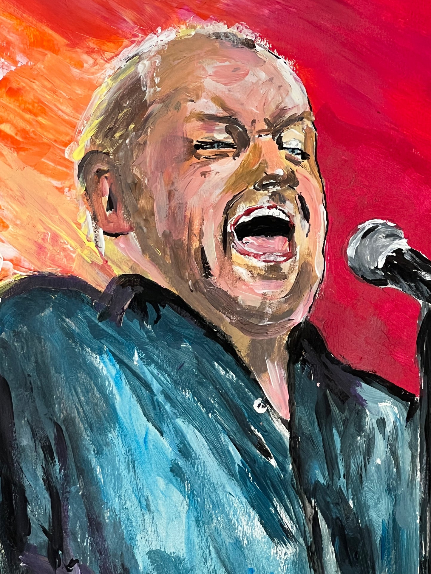 Joe Cocker retrato - Detalle obra acrílico - Cantante icónico - Osvaldo Parise
