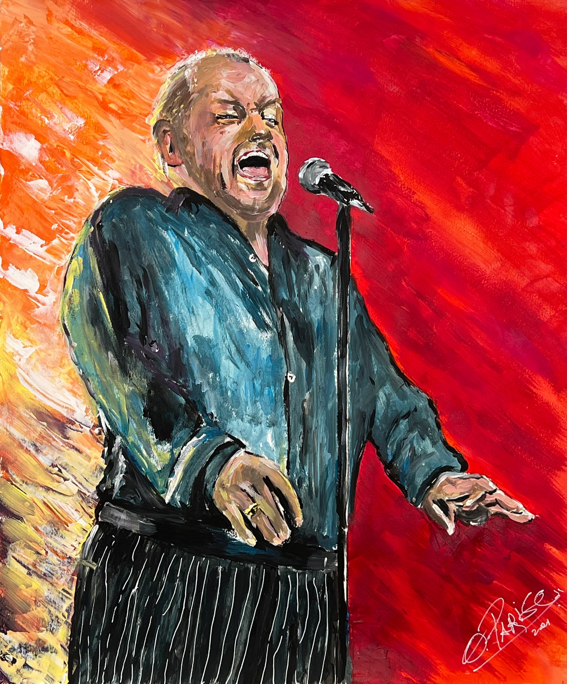 Joe Cocker - Retrato acrílico sobre papel - Leyenda rock blues - Osvaldo Parise
