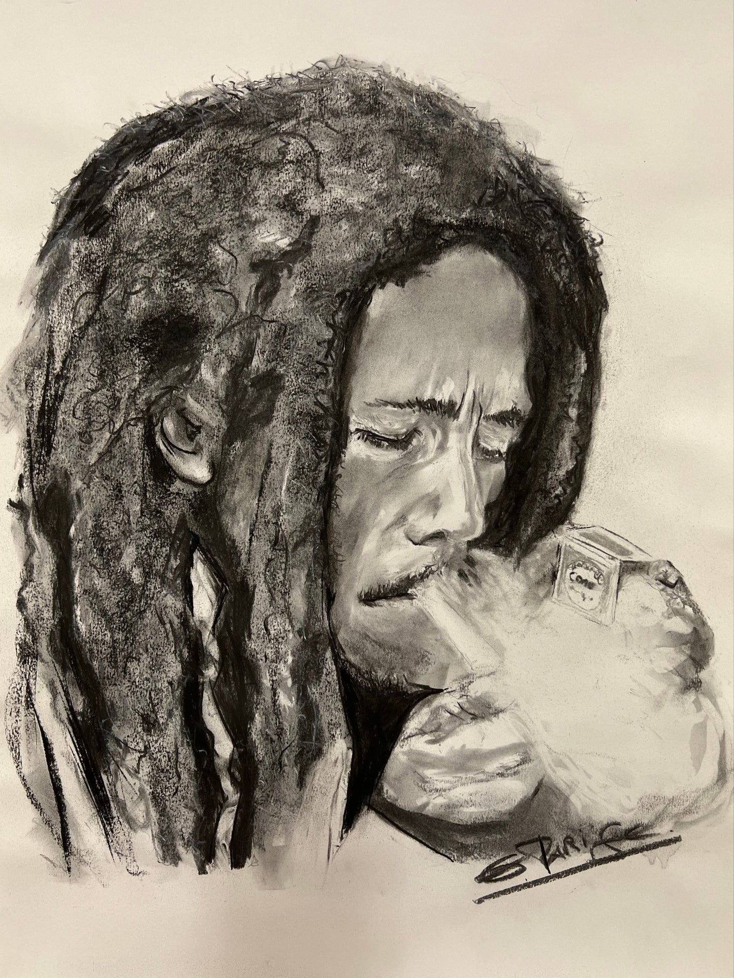 Bob Marley - Retrato carboncillo sobre papel - Leyenda reggae - Osvaldo Parise
