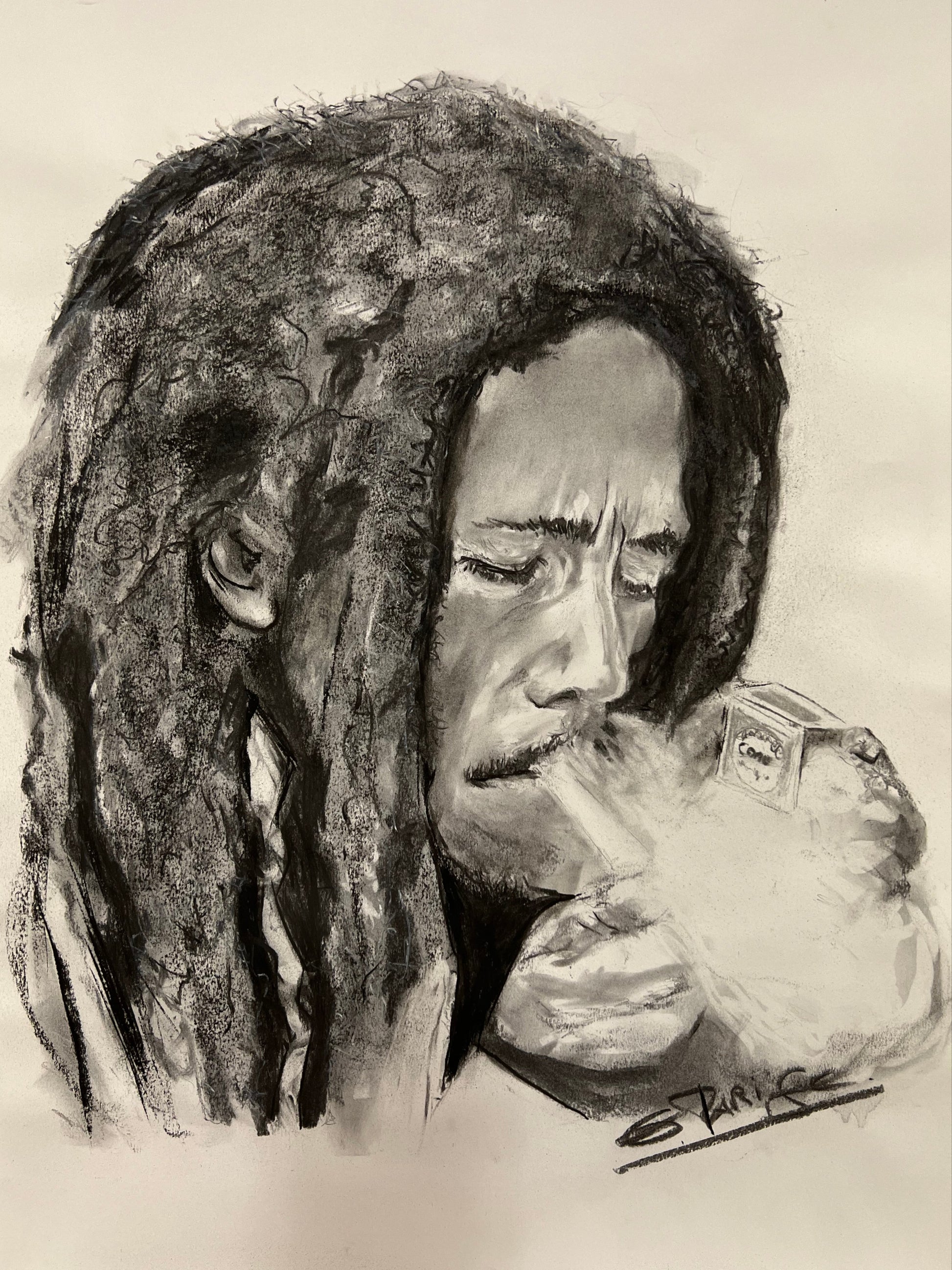 Bob Marley - Retrato carboncillo sobre papel - Leyenda reggae - Osvaldo Parise
