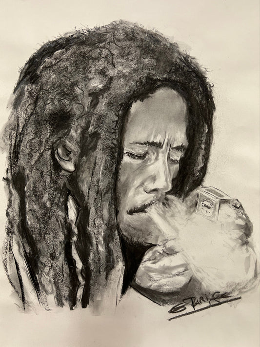 Bob Marley - Retrato carboncillo sobre papel - Leyenda reggae - Osvaldo Parise
