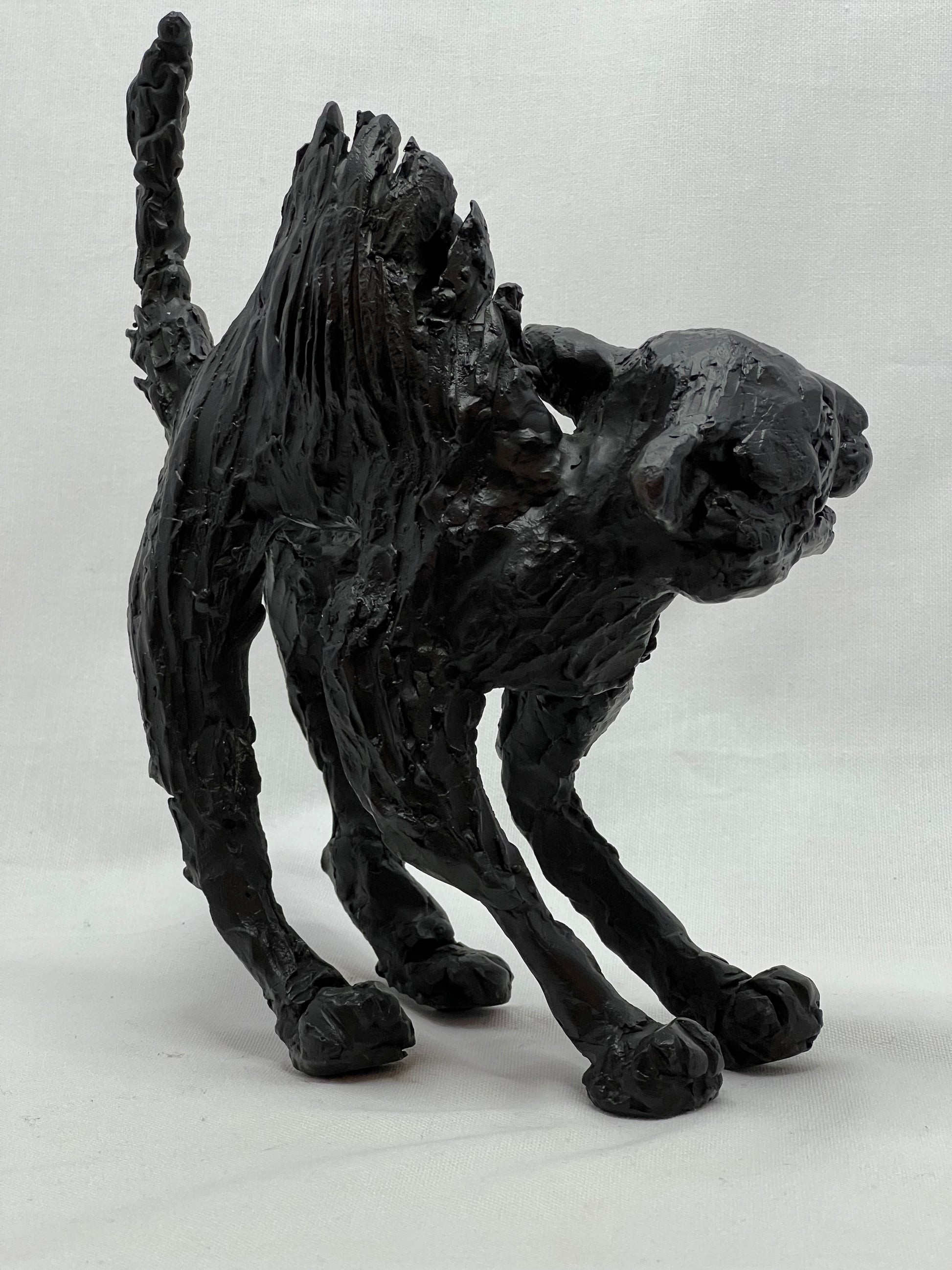 Escultura gato negro bronce - Vista frontal - Arte contemporáneo felino - Galería Parise
