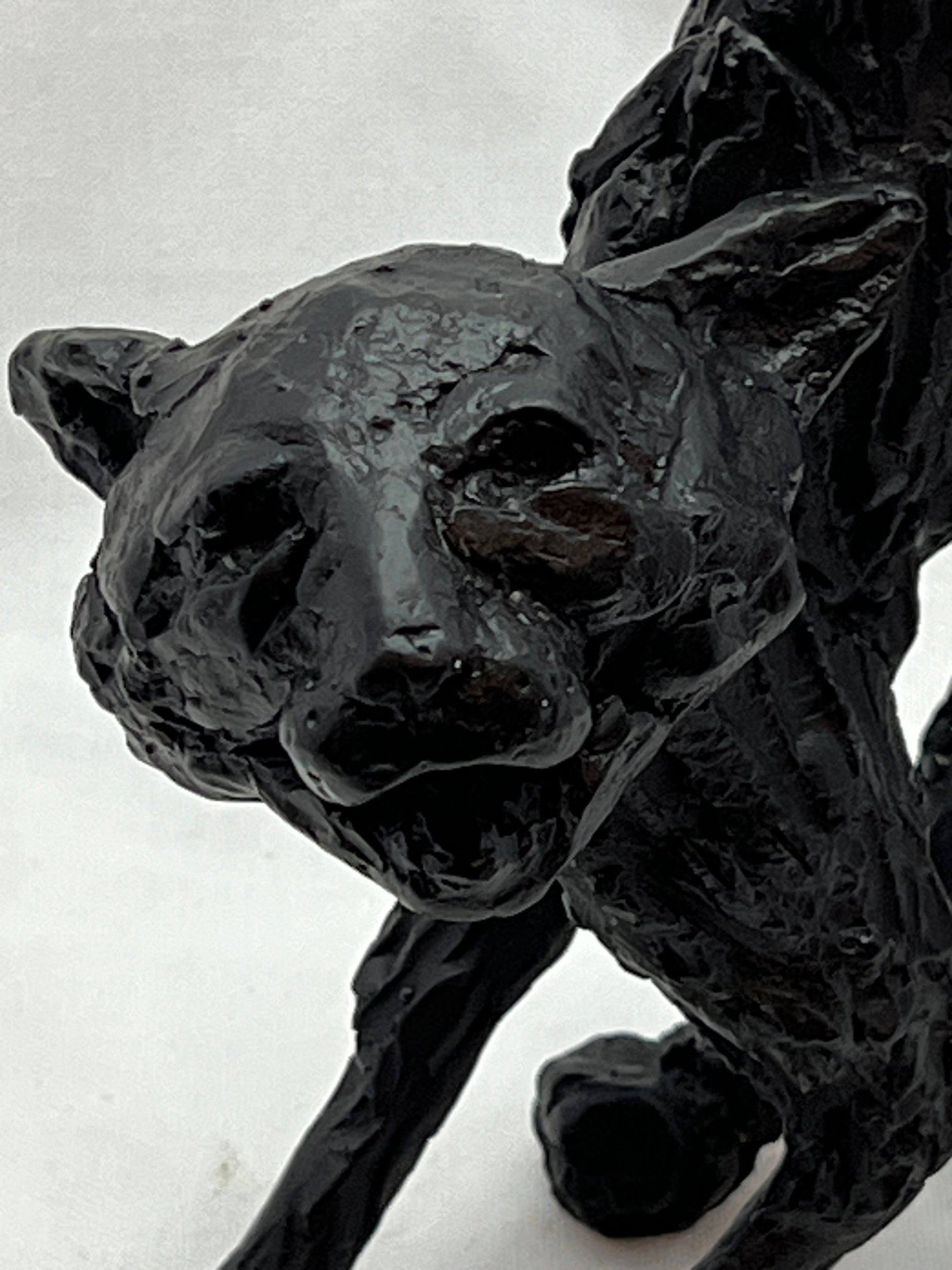 Le Chat Noir - Detalle escultura bronce - Vista lateral gato negro - Osvaldo Parise
