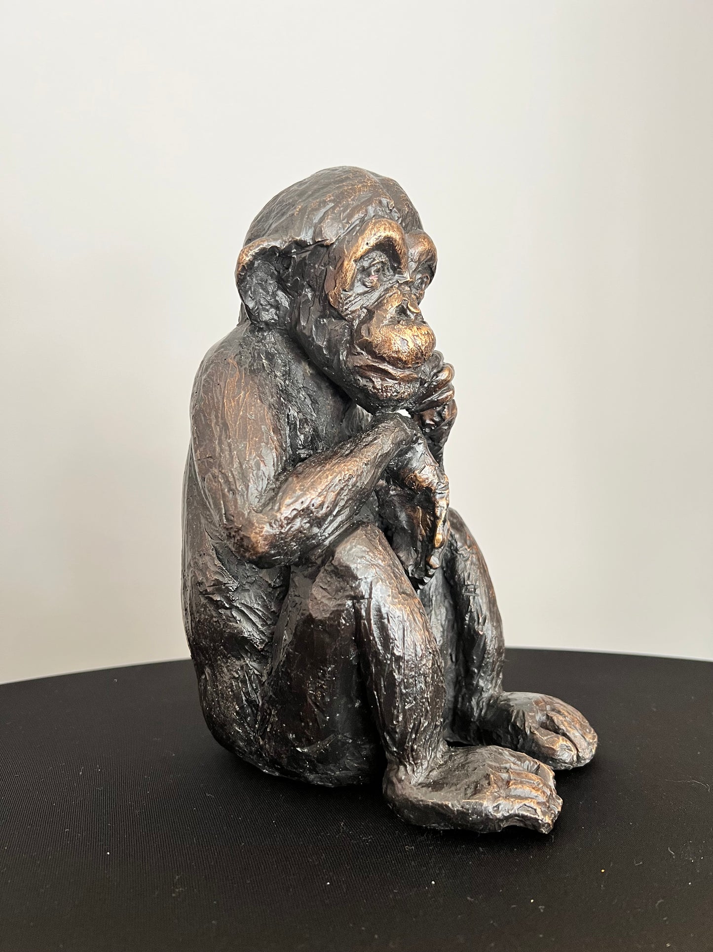 Chimpancé bronce - Vista posterior destacando técnica de fundición a la cera perdida - Osvaldo Parise
