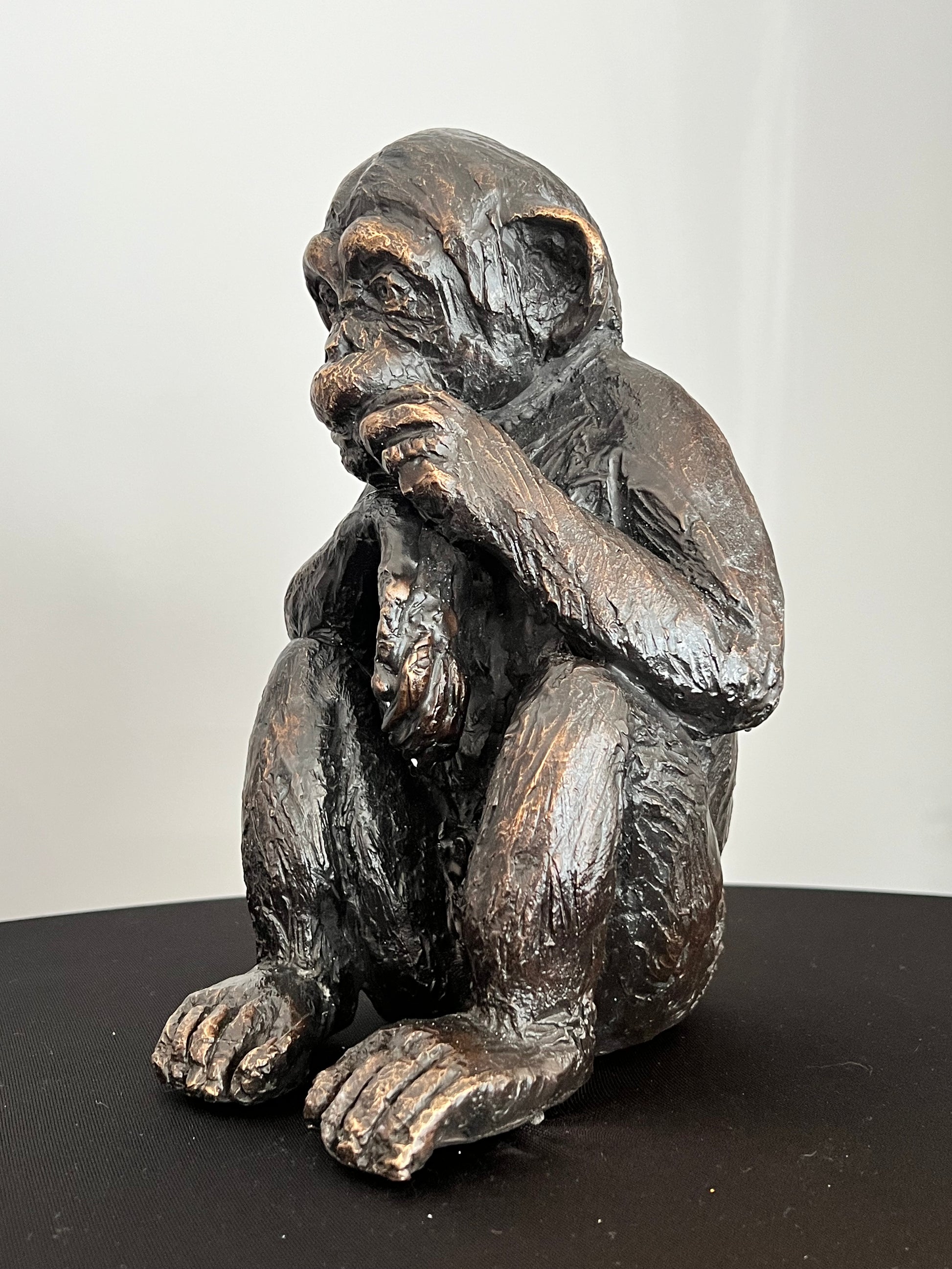 Escultura chimpancé - Detalle de acabado artístico y firma del escultor - Osvaldo Parise

